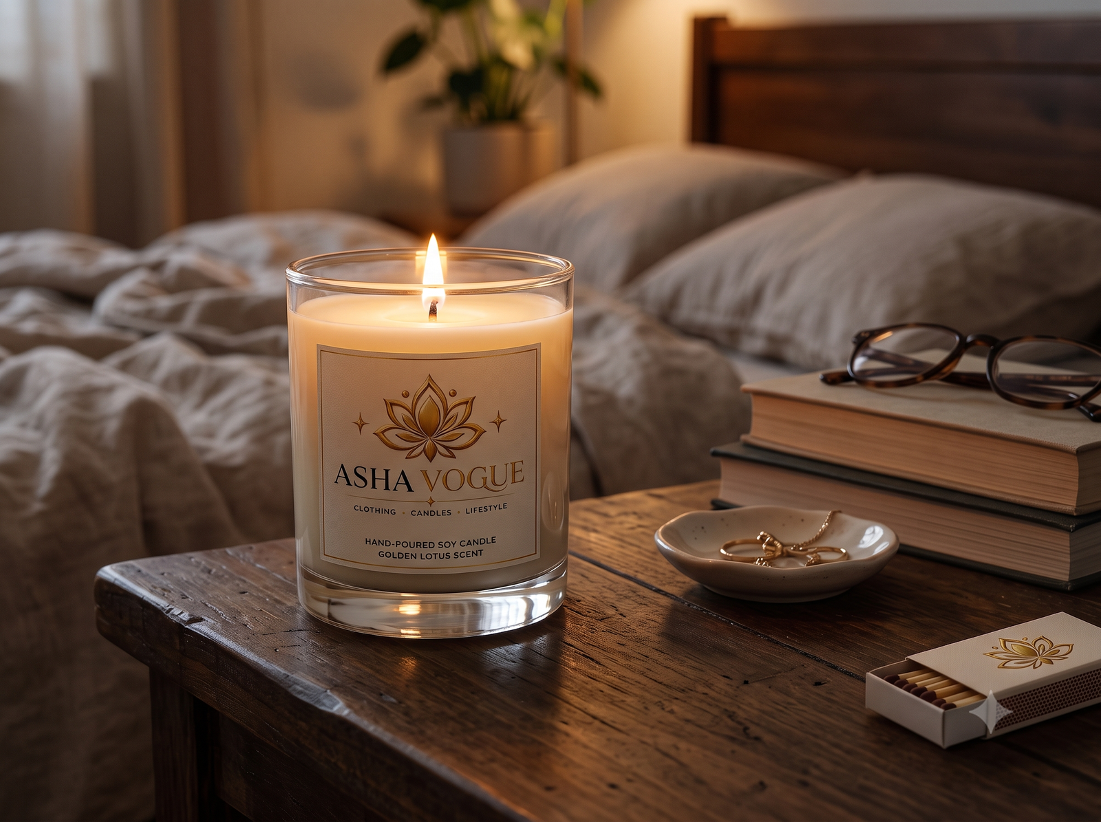 Golden Lotus Scented Soy Candle in Glass Jar