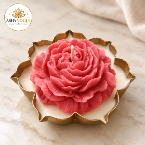 Coral Rose Scented Candle in Gold Floral Vessel